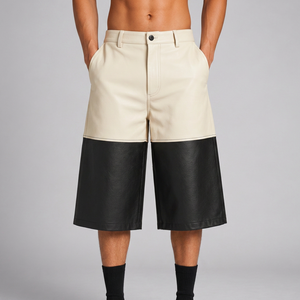 Custom <b>Baggy</b> Leather <b>Jorts</b> 500gsm Structured Waistband <b>Baggy</b> Shorts for Y2K Streetwear Brands - Product Image 3