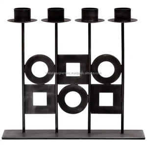 <b>Black</b> Wrought Iron 4-Arm Heavy <b>Candlestick</b> Holder Hand Forged Metal Decorative Holder for Home and Gifts - Product Image 1