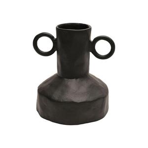 Jarrón de metal industrial para mesa con asas en forma de anillo, acabado negro, maceta decorativa para plantas artificiales, soporte para flores de mesa - Product Image 1