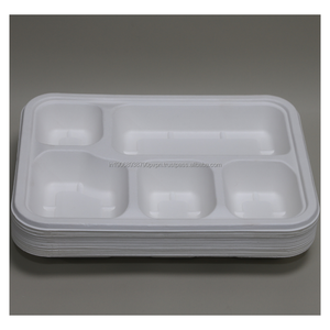 Plateau compartimenté carré en bagasse, prix usine, sûr et non toxique, qualité alimentaire, certifié ISO, emballage en vrac pour repas et aliments lourds - Product Image 1
