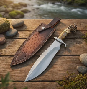Cuchillo de Bolsillo para Camping Hecho a Mano en Acero al Carbono con Mango Ergonómico de Cuero |   Herramienta Utilitaria de Grado Industrial para Exteriores, 14 cm de Longitud Total - Product Image 1