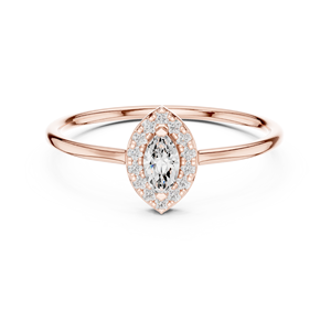 Bague de fiançailles en or massif avec halo de diamants taille marquise, bague de promesse minimaliste, bague halo en diamant naturel, petite bague de mariée empilable, cadeau - Product Image 2