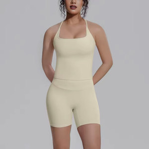 Ensemble de yoga 2 pièces pour femme, style vintage, en tissu Oxford court Spandex/Coton, longueur mi-mollet, imperméable, écologique et respirant - Product Image 5