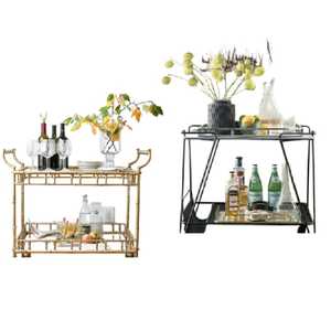 Chariot de bar de luxe en métal doré avec étagères en verre, porte-vin, porte-verres à pied, station de boissons roulante moderne, chariot de service de cuisine - Product Image 5