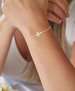 Cubic Zirconia East-West <b>Cross</b> <b>Chain</b> Bracelet in 14k Gold-Plated Sterling <b>Silver</b> | Macy's - Product Image 2