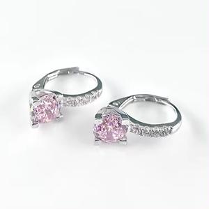 ต่างหูเพทายลูกบาศก์สีชมพูสีเงินเทียม925ประณีตหรูหรา - Product Image 1