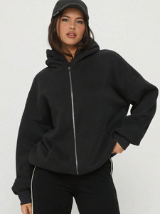 Sweat-shirt à capuche noir en molleton avec lettres en strass, poches, unisexe, décontracté, tricoté, coupe classique, 100 % coton respirant - Product Image 3