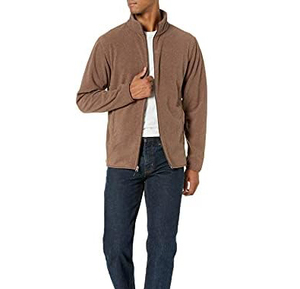 Chaqueta de Forro Polar Marrón para Hombre, Cierre Completo, Cuello Alto, Estilo Casual para Otoño, Corte Regular, Color Sólido, Material de Poliéster - Product Image 3