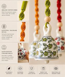 Campana de Cerámica Hecha a Mano para Colgar en la Pared con Cuerda y Cuentas Coloridas, Decoración Navideña Tradicional para Interiores, Impresión en 6 Colores - Product Image 3