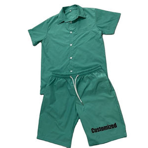 Custom Green Shirt Shorts <b>Set</b> Cotton Summer Co Ord Outfit Unisex OEM Private Label Casual Streetwear Printing Ready <b>Set</b> - Product Image 5
