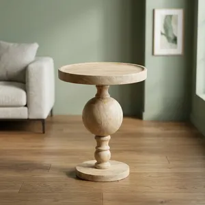 Handmade Wood Coffee <b>Table</b> With <b>Round</b> <b>Top</b> And Ball Base Scandinavian Modern Living Room Furniture - Product Image 1