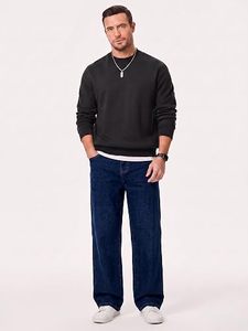 Men's Casual Baggy <b>Stretch</b> Jeans Wide Leg Loose Fit Denim <b>Pants</b> Y2K Streetwear Style - Product Image 2
