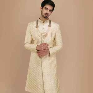 Traje de Novio Tradicional de Lujo para Hombre, Salwar Kameez Pakistaní Indio, Atuendo de Novio, Sin Arrugas, Protección Solar - Product Image 1