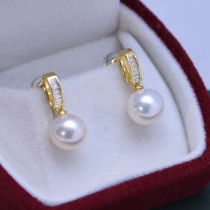 Boucles d'oreilles en perles d'eau douce blanches de 9 à 10 mm, argent 925, ensemble complet, forte brillance, faibles défauts, vente en gros - Product Image 2