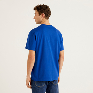 เสื้อยืดคอกลมแขนสั้นผู้ชาย สีน้ำเงิน ทรงปกติ ผ้าฝ้าย ดีไซน์เรียบง่าย สีพื้น ผ้าเจอร์ซีย์ถัก ทรงบ็อกซี่ - Product Image 6