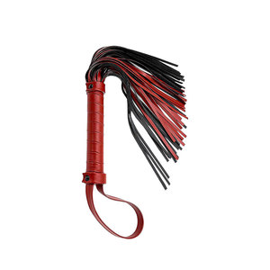 Leather Whip With <b>Red</b> And Black Strips And Handle Loop - Product Image 1