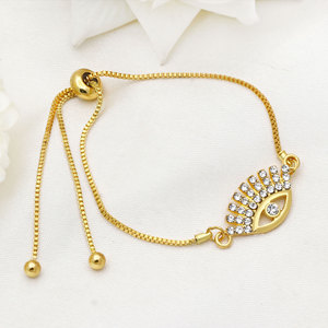 925 Sterling Silver Gold Plated Evil Eye CZ <b>Bracelet</b> for Women <b>Adjustable</b> Slider Chain Crystal Charm Fashion Jewelry - Product Image 1