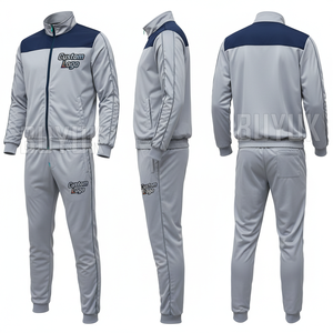 Ensemble de survêtement bleu marine pour homme, manches longues, fermeture éclair, style sportif décontracté, vêtements d'automne, polyester, coupe régulière, jogging, design uni - Product Image 2
