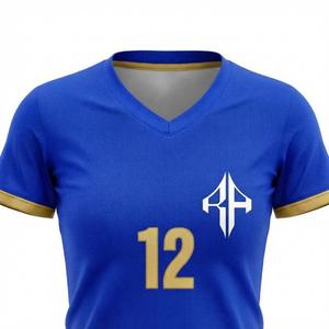 Maillot de football haut de gamme pour femme avec logo blanc, manches courtes, coupe classique, impression sublimée, fermeture pull-over, 100 % polyester - Product Image 6