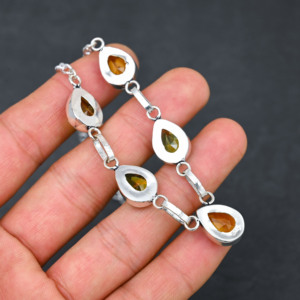 Cusomised <b>Solid</b> Sterling <b>Silver</b> Gemstone Natural Yellow Citrine Gemstone <b>Necklace</b>, Handmade <b>Silver</b> Gemstone Jewelry Supplier - Product Image 4