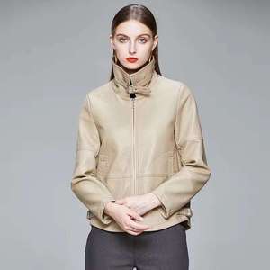 Women's PU Leather Motorcycle Jacket (<b>3</b> Colors) Biker Style with Zip Pockets Short Coat Finished for Winter - Product Image 4