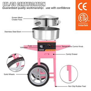 1000W elettrico commerciale di zucchero filato macchina rosa in acciaio inox ciotola zucchero palop cassetto per la casa per bambini compleanno festa di famiglia - Product Image 4