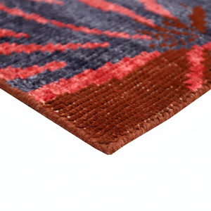 Tapis en laine DECORDEC rouge rouille et bleu marine, motif feuilles de palmier tropicales, surdimensionné, épais, antidérapant, écologique, tufté à la main, design moderne pour salon - Product Image 5