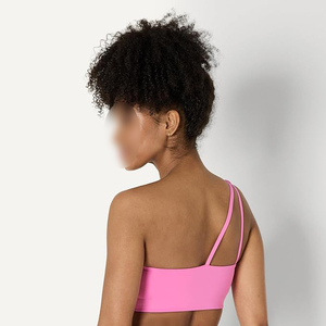 Stylish Pink One Shoulder Sports Bra For Women High Impact Shockproof <b>Padded</b> Gym Crop Top Sexy Yoga <b>Running</b> Activewear Vest - Product Image 3