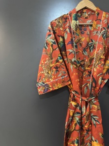 Women Classic Floral Print Cotton Robe Long Sleeve <b>Waffle</b> Texture Knee Length Soft Bathrobe ODM - Product Image 1