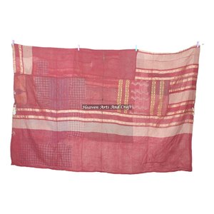 Vintage Cotton Kantha <b>Quilt</b> Handmade Bedspread Throw Indian Reversible Hand Stitched Heavy Throw Old Sari Blanket Patch Work - Product Image 1