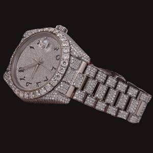 Montre unisexe tendance avec cadran blanc entièrement serti de diamants Moissanite VVS, style Hip Hop personnalisé, bracelet en acier inoxydable, pour toutes les occasions, pour homme - Product Image 2