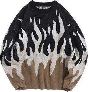 Suéter Oversize para Hombre, Estilo Y2K, Gráfico de Llamas, Cuello Redondo, Tejido de Punto, Unisex, Casual - Product Image 1