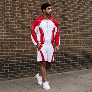 Custom <b>Men's</b> 2-Piece Summer Set | Rhinestone Cropped Zip-Up Jacket & Shorts | Customizable Logo Colors & Positions - Product Image 2