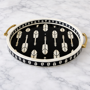 Luxury Eid Ramadan Round Bone Inlay <b>MOP</b> Serving Tray Set with <b>Handles</b> | Decorative Storage Trays by Royal Artisans - Product Image 1