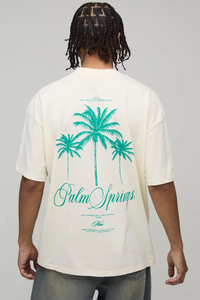 T-shirt surdimensionné vintage avec motif palmier, style streetwear pour les vacances d'été à Palm Springs, en coton premium, imprimé plage - Product Image 4