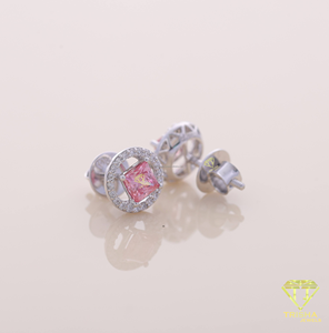 Pendientes de Moissanita Rosa Premium, Diseño de Halo Redondo, Chapados en Oro Blanco, Joyería Fina, Regalo de Boda - Product Image 4