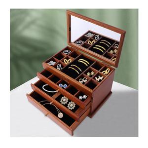 Boîte de rangement pour bijoux en bois avec tiroir, organiseur de bagues, boucles d'oreilles et accessoires pour femmes - Product Image 1