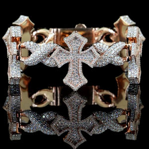 Custom Cross VVS Moissanite Cuban <b>Bracelet</b> Classic Style Iced Rose Gold Plated 925 Sterling <b>Silver</b> Lab Grown Diamond IGI <b>Bangles</b> - Product Image 1