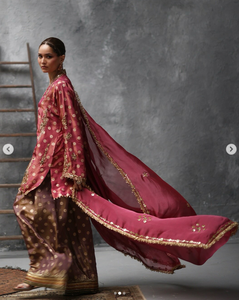 Luxurious <b>Maroon</b> Women's Pakistani 3-Piece Ensemble Intricate Gold Embroidery Premium Cotton Fabric Moisture Wicking Quick Dry - Product Image 1