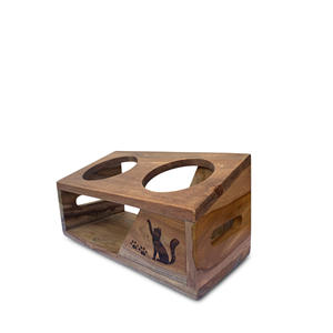 Teak Wood Elevated Cat Feeder with Stainless <b>Steel</b> <b>Bowls</b> Oval Shape Animal Print Eco-Friendly & Durable Simple Design - Product Image 2