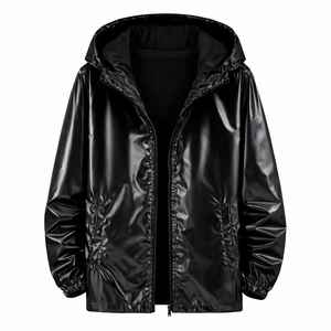 Veste à capuche pour homme, légère, métallique, à manches longues, scintillante, style trench-coat de discothèque - Product Image 3