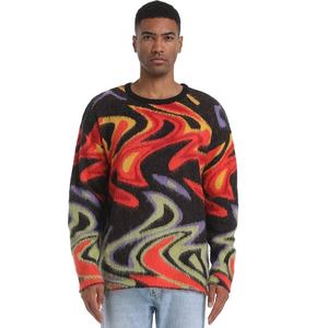 Pull en mohair jacquard personnalisé avec logo OEM & ODM, pull à col rond pour homme, tricoté, pull en maille moelleuse, pull d'hiver pour homme - Product Image 1