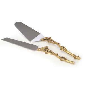 Cake Server Made in India Triangle Shaped Cake Server Design Wedding Cake Server <b>Set</b> with Gold Twig Handle - Product Image 1