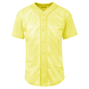 Maillot de baseball jaune à col en V, manches courtes, maille respirante, unisexe, adulte, coupe classique, fermeture à boutons, couleur unie, vêtements de sport - Product Image 1