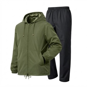 Ensemble de survêtement coupe-vent à capuche pour hommes, veste à fermeture éclair de couleur unie, pantalon long, léger, vêtements de sport décontractés, vêtements de sport d'automne - Product Image 1