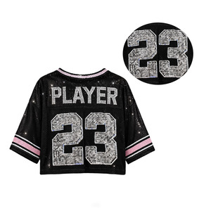 Jersey Corto de Fútbol Americano Personalizado con Pedrería para Mujer, Malla de Poliéster, Ropa Urbana, Fabricante OEM de Marca Privada - Product Image 3