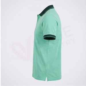 Polo à manches courtes pour homme, vert menthe, en coton tricoté, design uni, respirant, coupe classique - Product Image 3