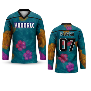 เสื้อฮอกกี้น้ำแข็ง OEM ODM พิมพ์ลายแบบ Sublimation พร้อมผ้าตาข่ายสองชั้นที่ทนทาน ตัวอักษรเย็บแบบ Tackle Twill - Product Image 2