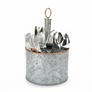 Cesta de Metal Galvanizado Rústica con Compartimentos para Bebidas, Asas de Cobre, Organizador Ovalado para Café y Té - Product Image 6