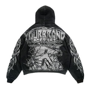 Survêtement d'hiver personnalisé délavé à l'acide pour hommes et femmes, 100 % coton, style streetwear, design pantalon en jean denim 500g, logo frontal - Product Image 2